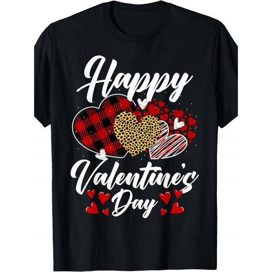 Men's Valentine's Day T-Shirt - Lightweight, Comfy Cotton with Leopard & Plaid Hearts Print, Round Neck Casual Top made in usa