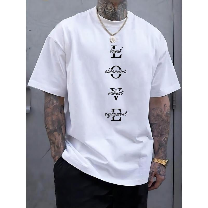 Men's Vintage-Inspired Fashion T-Shirt with Geometric Lettering, Knit Blend, Regular Fit, Crew Neck, Short Sleeve, Weekend Casual - Summer Sports Tee with Slight Stretch Made in USA