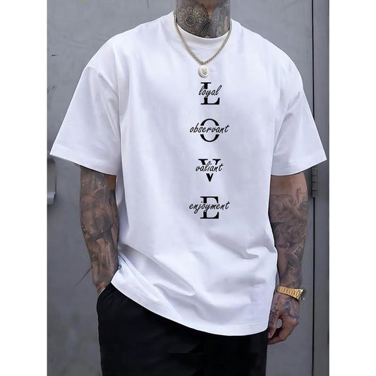 Men's Vintage-Inspired Fashion T-Shirt with Geometric Lettering, Knit Blend, Regular Fit, Crew Neck, Short Sleeve, Weekend Casual - Summer Sports Tee with Slight Stretch Made in USA