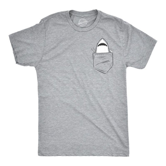 Mens Pocket Shark Funny T shirts Printed Graphic Jaws Cool Novelty T shirt Mens Funny T Shirts Cool Tees Soft Stylish Casual Menswear Shark Apparel for Men Novelty Tees for Guys Light Grey