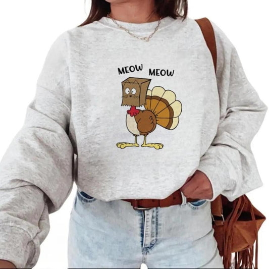 Meow Meow Funny Turkey Thanksgiving Sweatshirt, Love Fall Y'All Shirt, Hello Pumpkin, Fall Vibes, Peace Love Thanksgiving, Family Thanksgiving