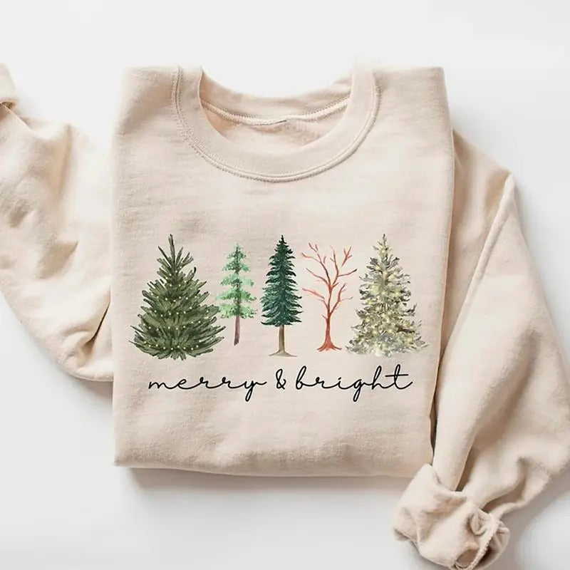 Merry and Bright Sweatshirt, Vintage Christmas Shirt, Family Christmas Sweatshirt, Christmas Hoodie for Women, Merry Christmas Sweatshirt, Vintage Christmas Tree Shirt