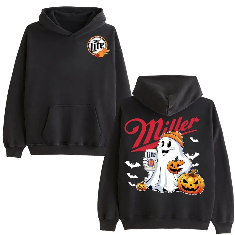 Miller Lite Ghost Pumpkin Halloween Unisex Double Side Hoodie