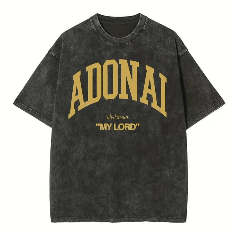 [ Mineral Wash ] Adonai My Lord Christian Washed TShirt Jesus Graphic Washed Style Shirt
