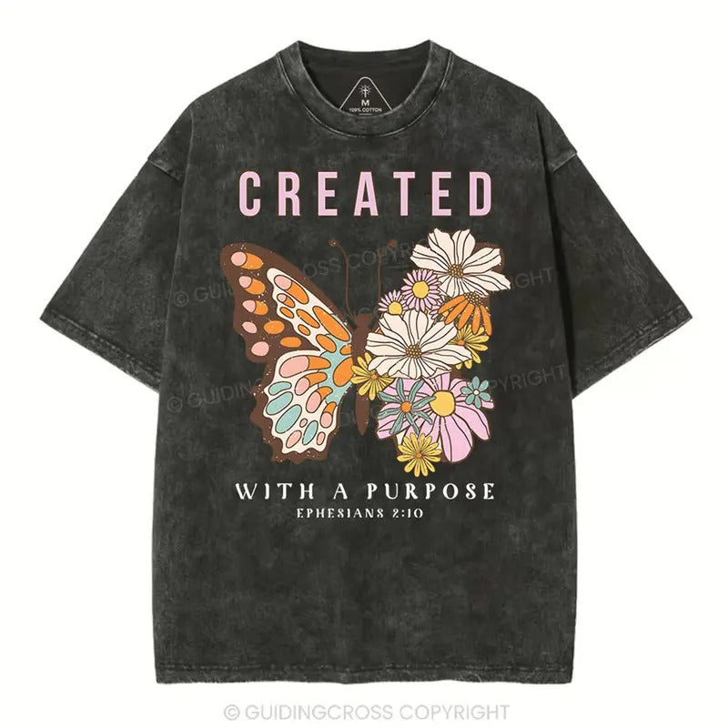 [ Mineral Wash ] Created With Purpose Christian Washed TShirt Jesus Graphic Washed Style Shirt