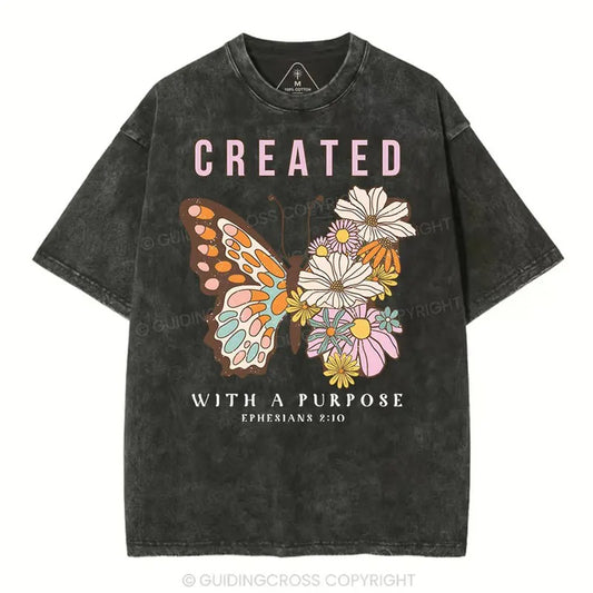 [ Mineral Wash ] Created With Purpose Christian Washed TShirt Jesus Graphic Washed Style Shirt