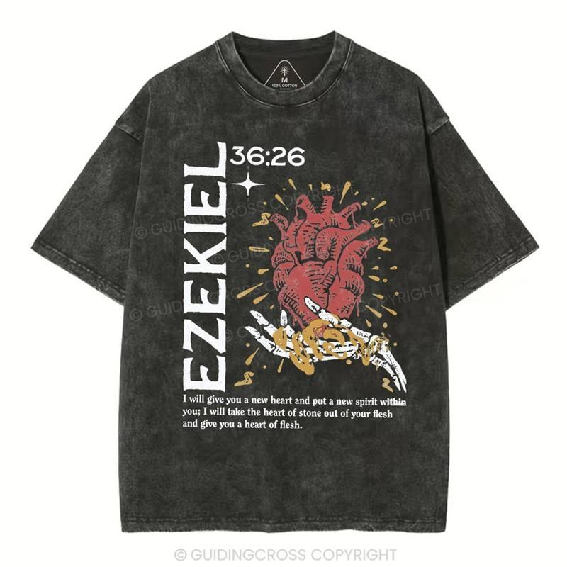 [ Mineral Wash ] Ezekiel Christian 36:26 Washed TShirt Jesus Graphic Washed Style Shirt