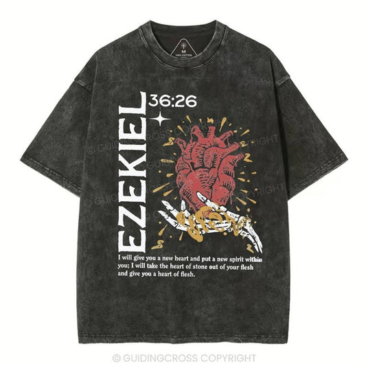 [ Mineral Wash ] Ezekiel Christian 36:26 Washed TShirt Jesus Graphic Washed Style Shirt