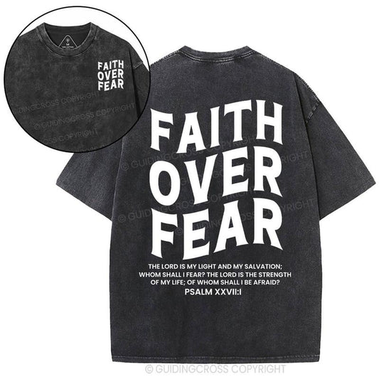 [ Mineral Wash ] Faith Over Fear Unisex Christian Washed TShirt Jesus Graphic Washed Style Shirt