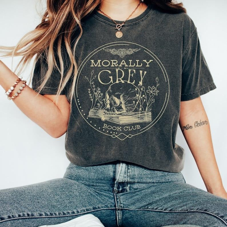 Morally Grey Book Club T-Shirt, Celestial Bookish T-Shirt, Astronomy Crewneck, Boho Oversized tshirt, Hippie Tee, Bookish Merch, Skull