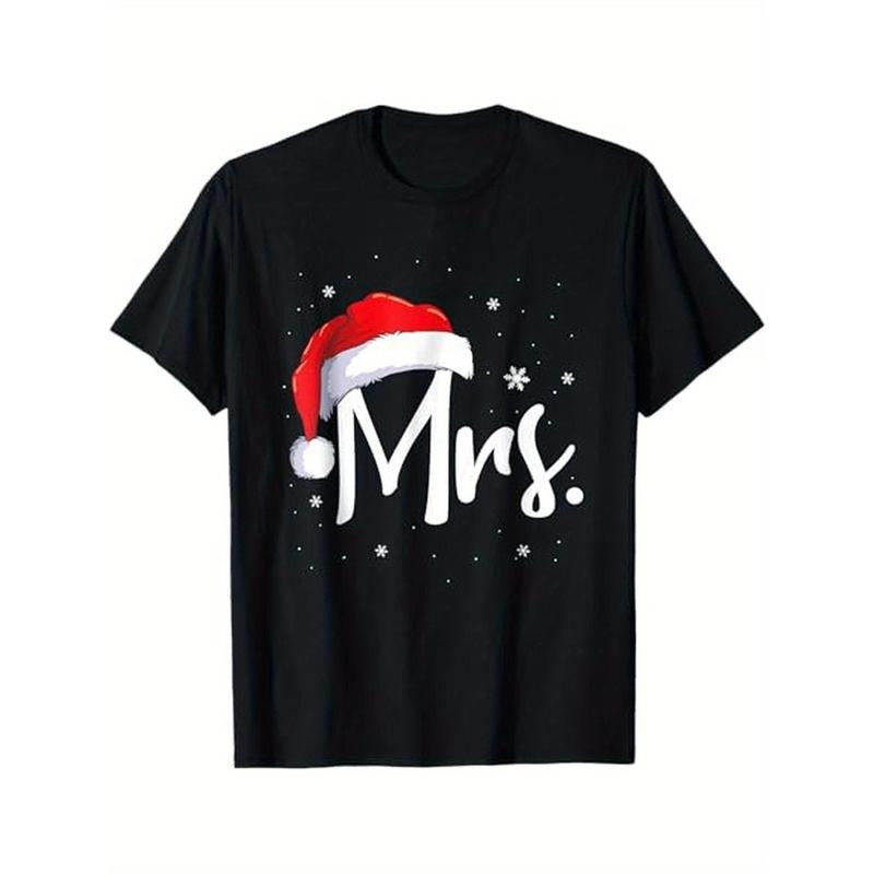 Mr and Mrs Claus Couples Matching Christmas Pajamas Santa T-Shirt, 100% Cotton, Gift for Men Women Dad Mom Friends, S-XXXL, Black Made in USA