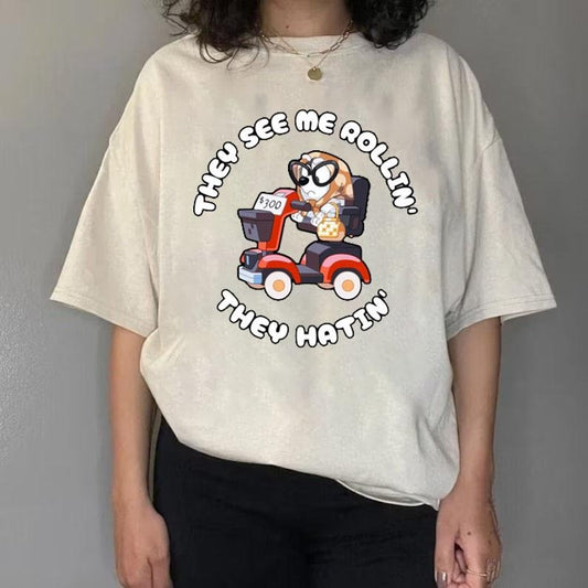 Muffin Heeler Shirt, Bluey Tee Shirt , Bluey Character, Funny Mom Tee Shirt, They See Me Rollin They Hatin Muffin Heeler Tshirt | Grannie Mobile | Bluey The Grannies | Here Come The Grannies | Muffin Riding a Scooter