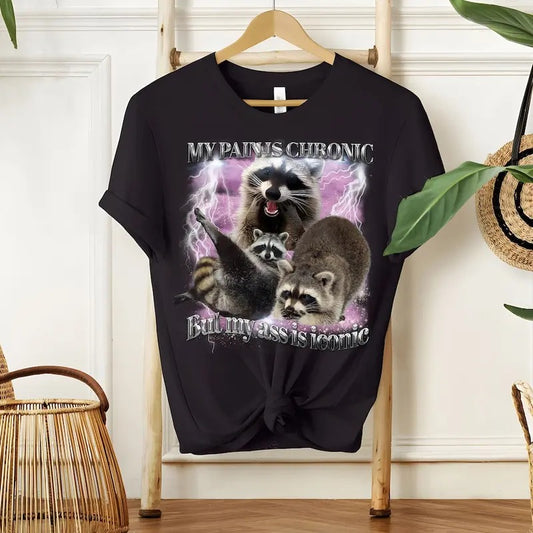 My Pain Is Chronic Raccon Vintage Shirt, 90s Raccoon Shirt, Funny Retro Raccoon Shirt, Weird Shirt, Meme Shirt Cotton Menswear Soft Top