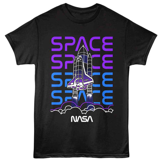 NASA - Shuttle Line Art - American Classics - Black Adult Short Sleeve T-Shirt