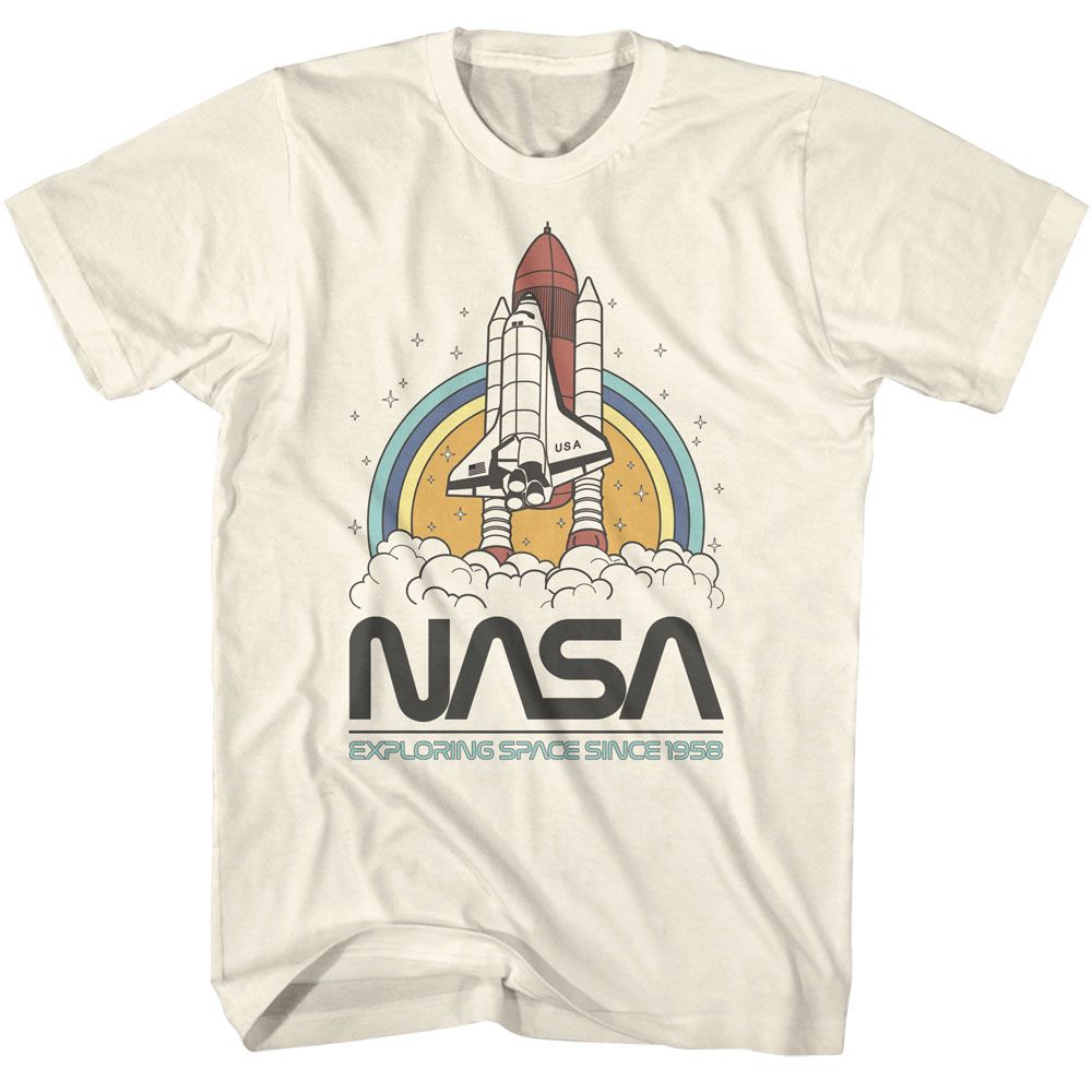 NASA - Exploring Space Circles - American Classics - Solid Off-White Adult Short Sleeve T-Shirt