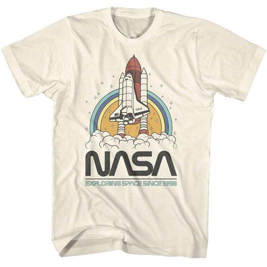 NASA - Exploring Space Circles - American Classics - Solid Off-White Adult Short Sleeve T-Shirt