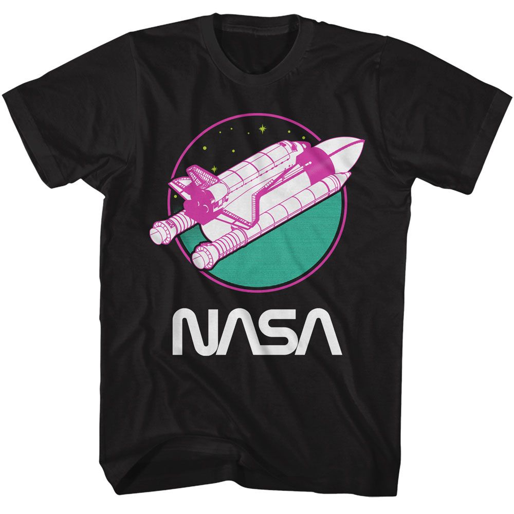 NASA - Neon Orbiter - American Classics - Solid Black Adult Short Sleeve T-Shirt