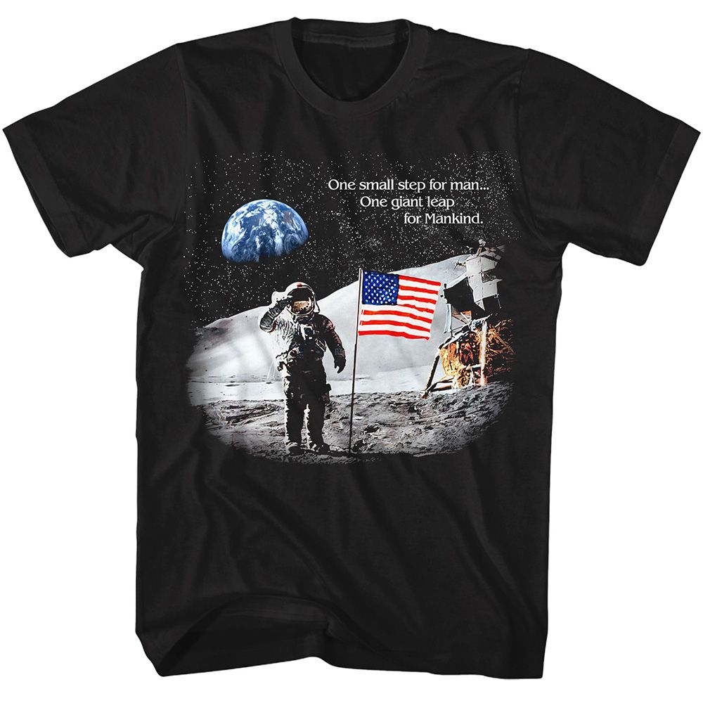 NASA - One Small Step For Man - American Classics - Solid Black Adult Short Sleeve T-Shirt