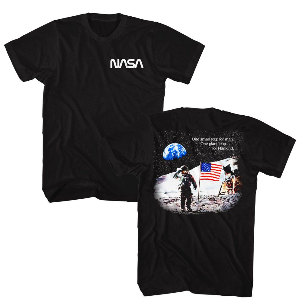 NASA - Moon Landing Flag - American Classics - Solid Black Adult Short Sleeve T-Shirt