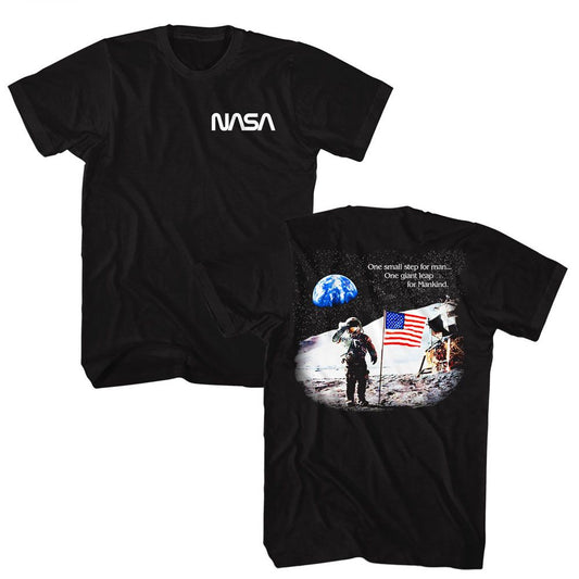 NASA - Moon Landing Flag - American Classics - Solid Black Adult Short Sleeve T-Shirt