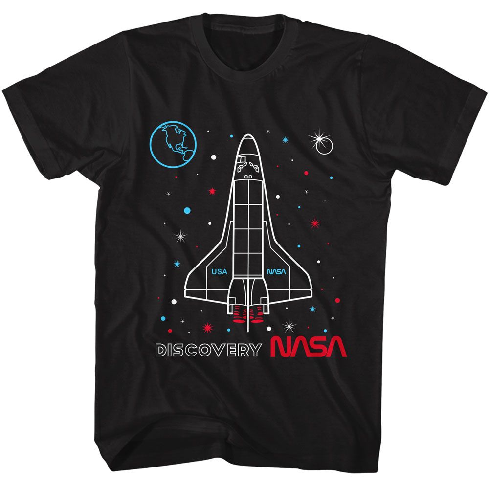 NASA - Discovery Outlined - American Classics - Solid Black Adult Short Sleeve T-Shirt