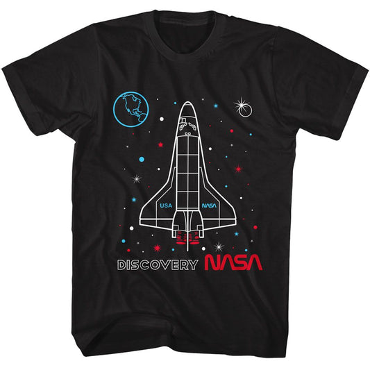 NASA - Discovery Outlined - American Classics - Solid Black Adult Short Sleeve T-Shirt