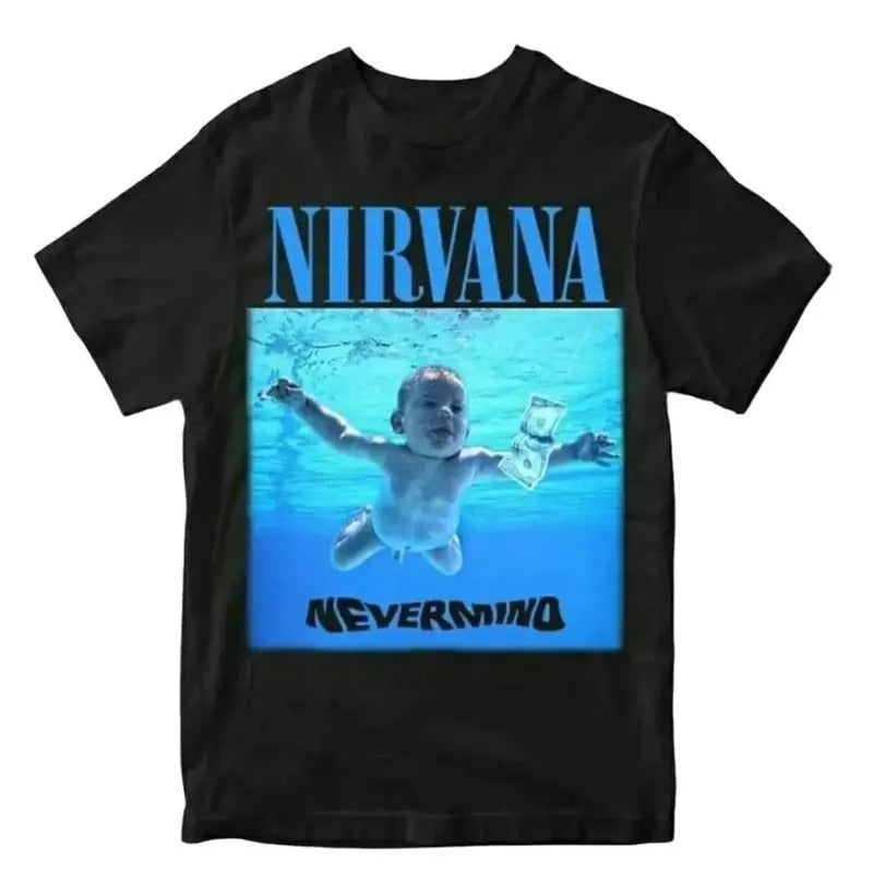 NIRVANA T-shirt Nevermind Grunge Rock Kurt Cobain Tee Men's Menswear Top Shortsleeve Streetwear Tshirt Underwear Human Tropical Round Neck Crewneck Casual