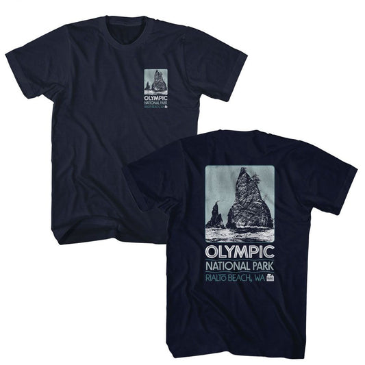 National Parks - Olympic Rialto Beach - American Classics - Solid Blue Adult Short Sleeve T-Shirt