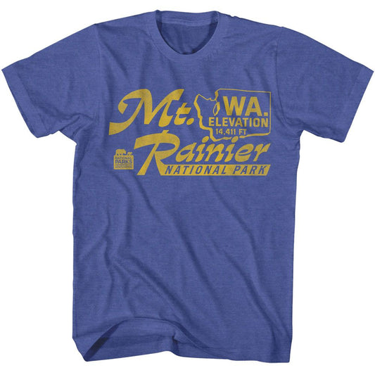 National Parks - Mt Ranier Elevation - American Classics - Heather Blue Adult Short Sleeve T-Shirt