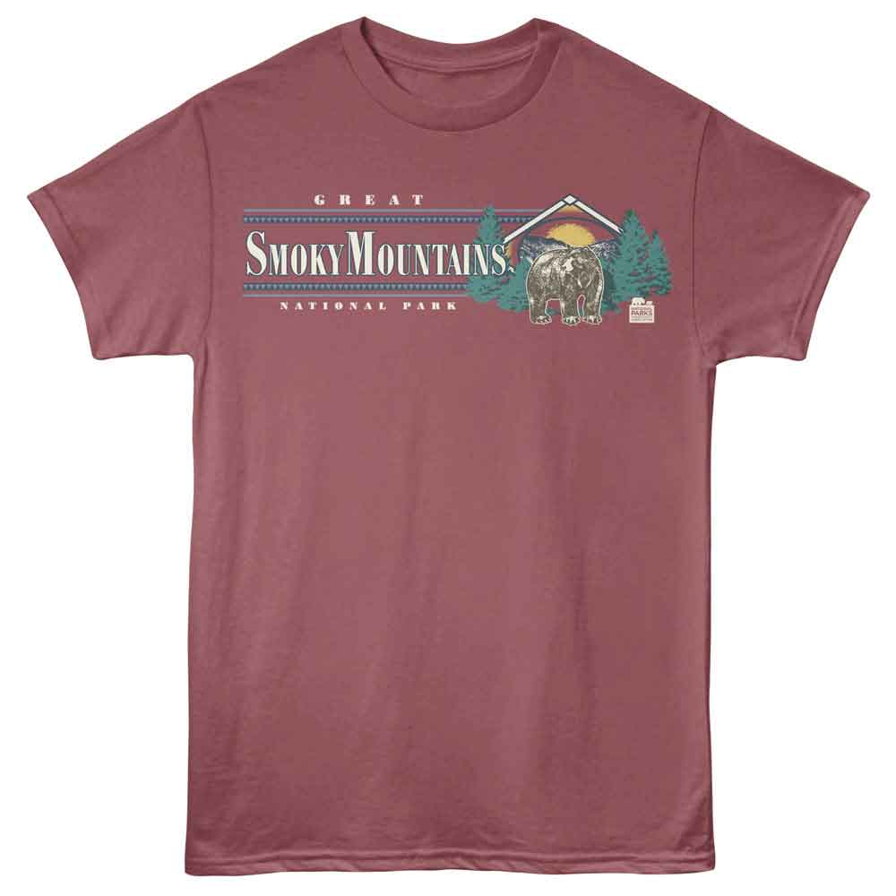 National Parks - Smoky Mountain Retro - American Classics - Red Solid Adult Short Sleeve T-Shirt