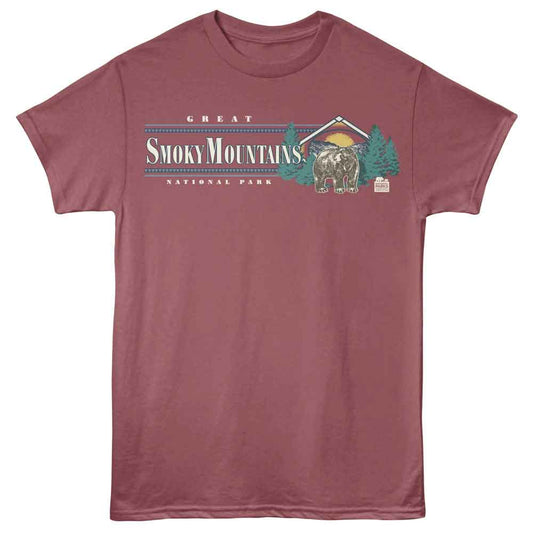 National Parks - Smoky Mountain Retro - American Classics - Red Solid Adult Short Sleeve T-Shirt