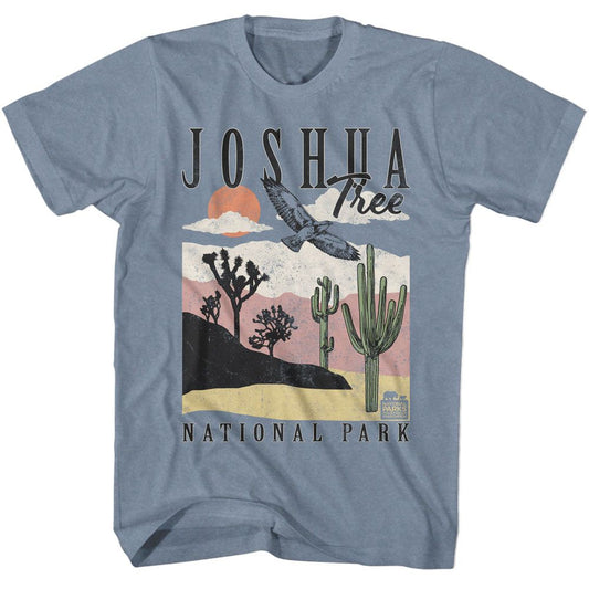 National Parks - Joshua Tree Landscape With Cacti - American Classics - Heather Blue Adult Short Sleeve T-Shirt