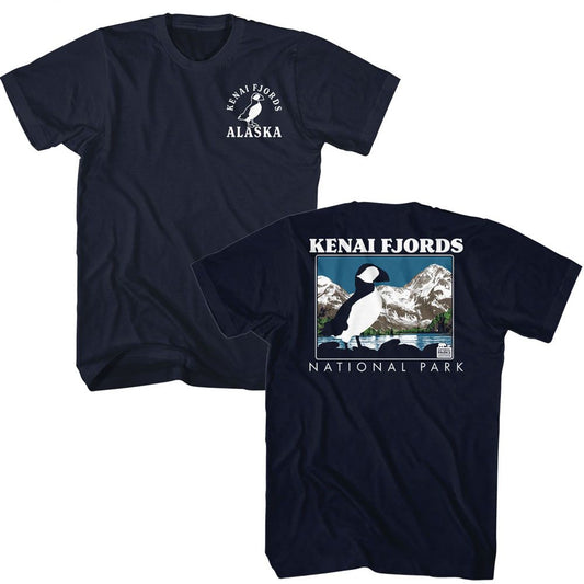 National Parks - Kenai Fjords Puffin - American Classics - Solid Blue Adult Short Sleeve T-Shirt