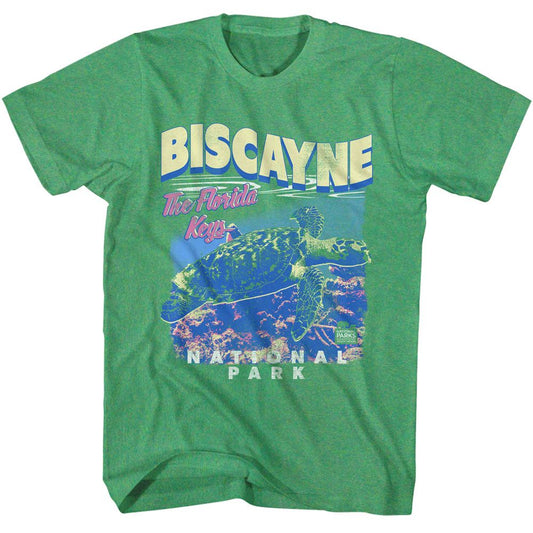 National Parks - Biscayne Turtle - American Classics - Heather Green Adult Short Sleeve T-Shirt