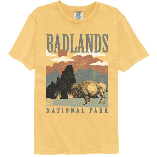 National Parks - Badlands Minimalist Landscape - American Classics - Solid Yellow Adult Short Sleeve Comfort Color T-Shirt
