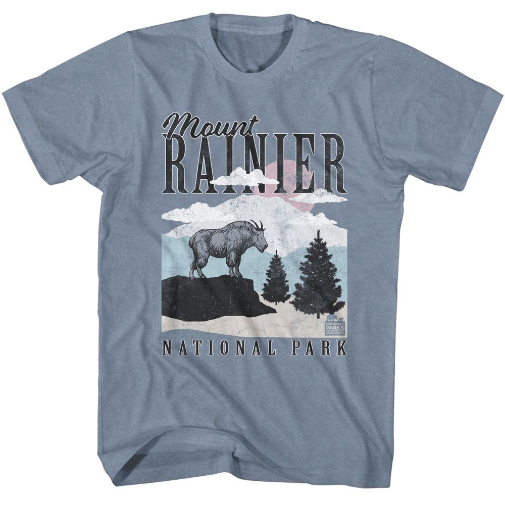 National Parks - Ranier Minimalist Landscape - American Classics - Heather Blue Adult Short Sleeve T-Shirt