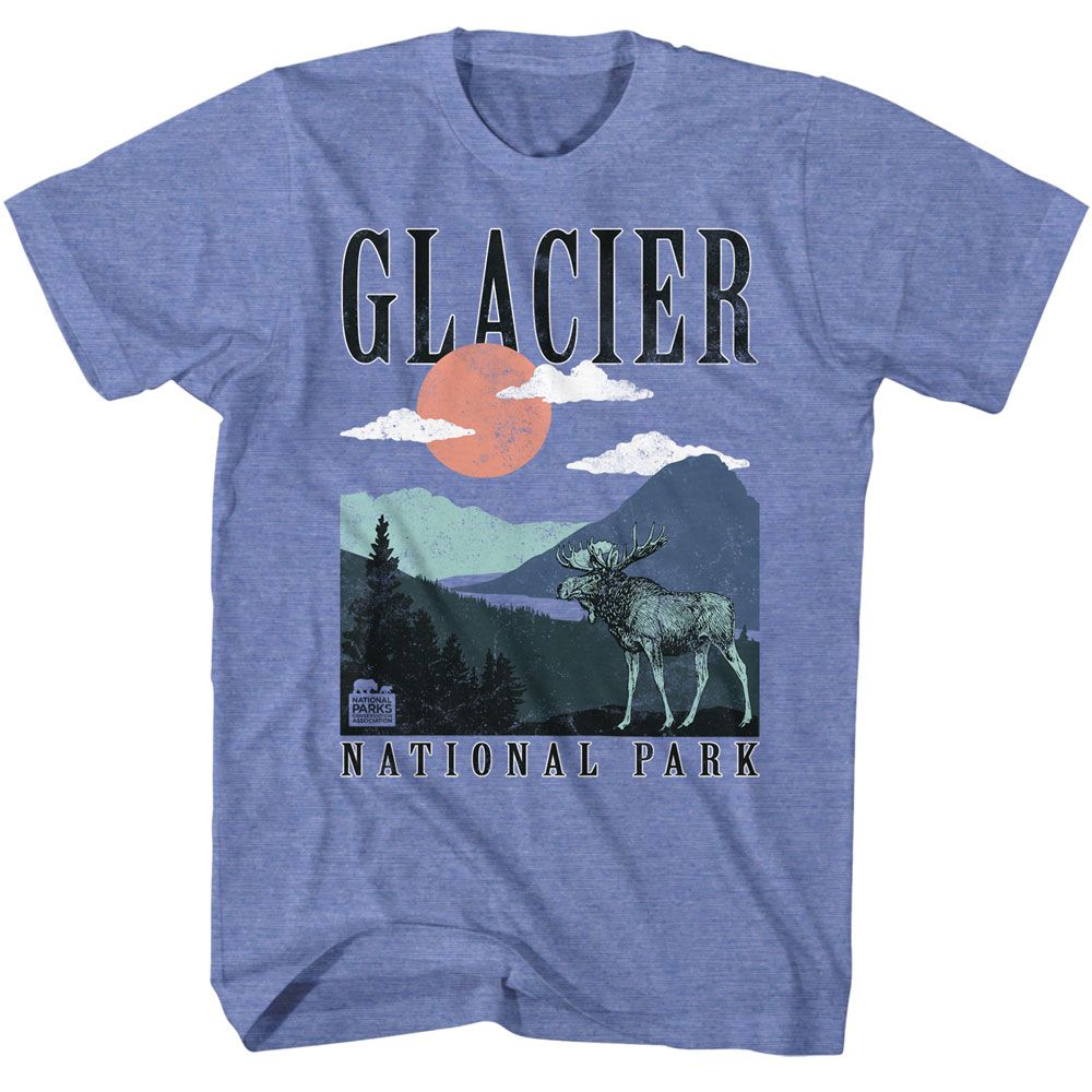 National Parks - Glacier National Park - American Classics - Heather Blue Adult Short Sleeve T-Shirt