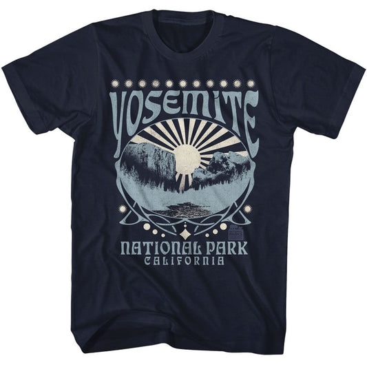National Parks - Yosemite Decorative Oval Duo Color - American Classics - Solid Blue Adult Short Sleeve T-Shirt