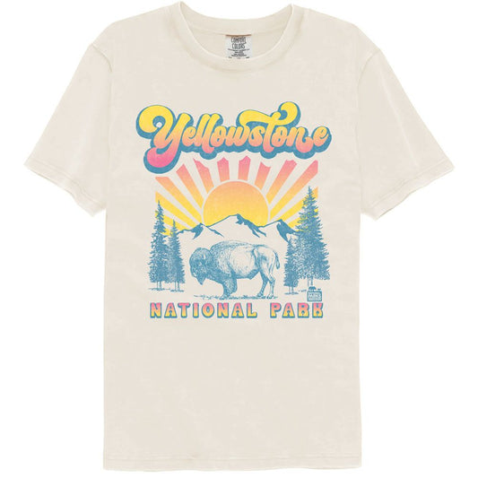 National Parks - Buffalo With Gradient Sun - American Classics - Solid Beige Adult Short Sleeve Comfort Color T-Shirt