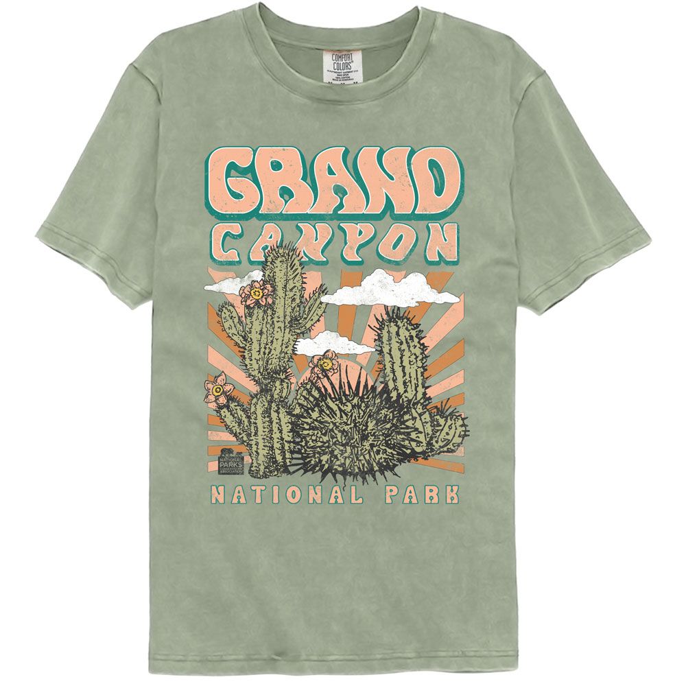 National Parks - Grand Canyon Cactus - American Classics - Solid Green Adult Short Sleeve Comfort Color T-Shirt