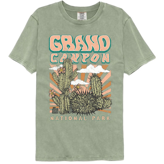 National Parks - Grand Canyon Cactus - American Classics - Solid Green Adult Short Sleeve Comfort Color T-Shirt