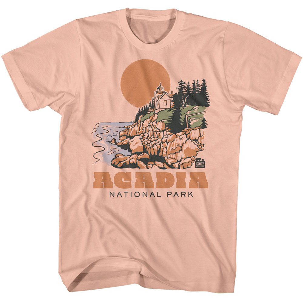 National Parks - Acadia Drawn Lighthouse - American Classics - Solid Orange Adult Short Sleeve T-Shirt