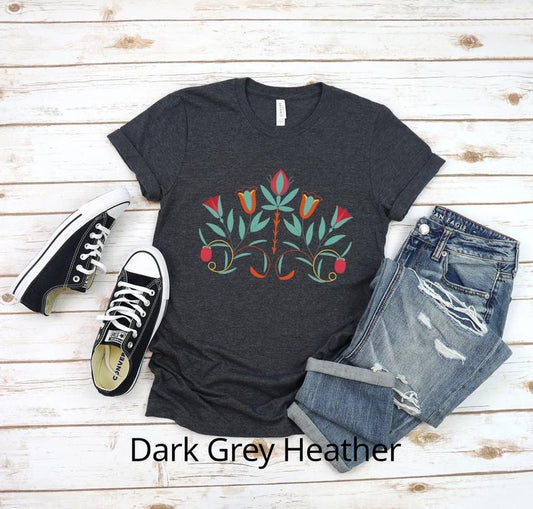 Native American Inspired Floral Design T-Shirt, Native American Style Flowers Sweatshirt, Women's Shirt
