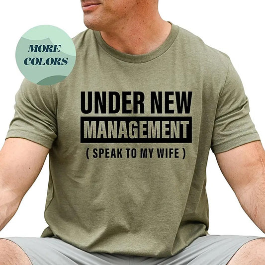 New Husband Tee, Newly Married Shirt, Under New Management Gift, Funny Wedding Apparel for Hubby, Perfect Engagement & Newlywed Present Menswear Top Personalized Smooth