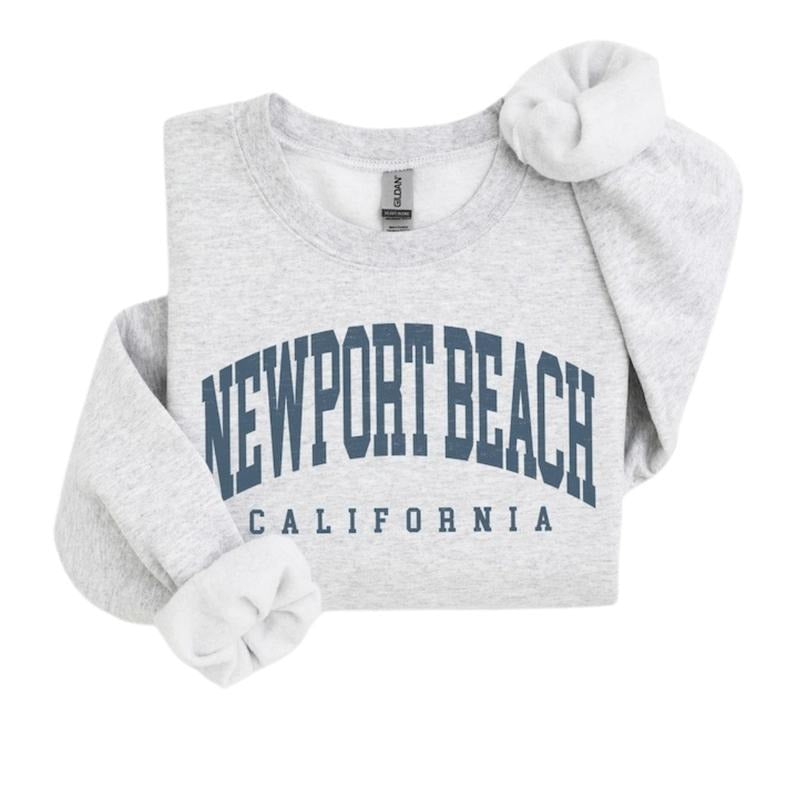 Newport Beach City Sweatshirt, California Pullover Shirt, Vintage Varsity Aesthetic Hoodie, Trendy Travel Destination Gift, Unisex Crewneck Sweaters