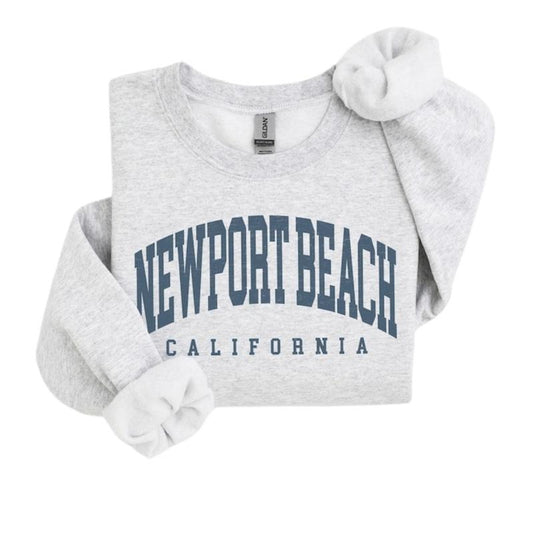 Newport Beach City Sweatshirt, California Pullover Shirt, Vintage Varsity Aesthetic Hoodie, Trendy Travel Destination Gift, Unisex Crewneck Sweaters