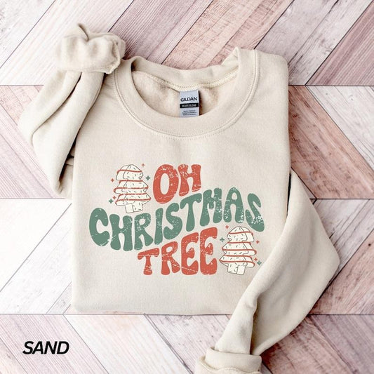 Oh Christmas Tree Sweatshirt, Tree Cake Sweatshirt, Holiday Fashion, Funny Christmas Sweatshirt, Retro Christmas Shirt, Trendy Crewneck, Hoodie and Sweater; T-shirt Cotton Menswear