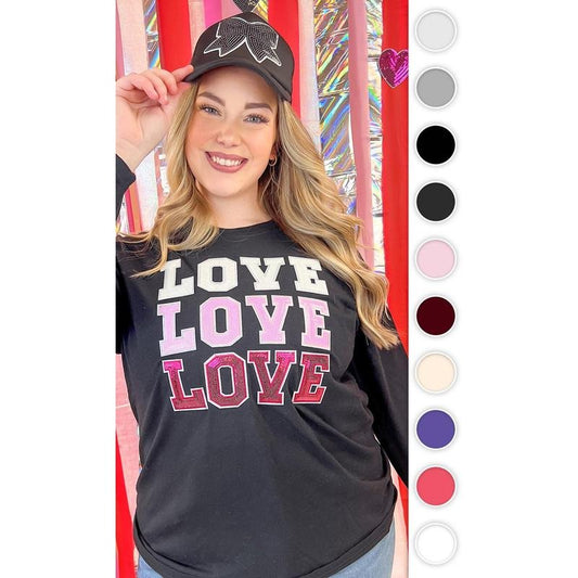 Ombre Sequin Love Valentines Graphic Long Sleeve T-Shirt