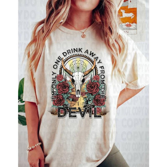 One Drink Away From The Devil Comfort Colors Tshirt, Country Music Graphic Tee, Western Concert Shirt
