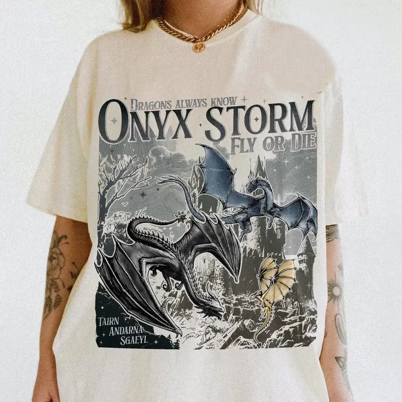 Onyx Storm  T-Shirt | Fourth Wing Series Shirt | Dragon Rider | Bookish Tee Gift For Book Lover | Fantasy Book | Tairn&Andarna, fourth wing merch